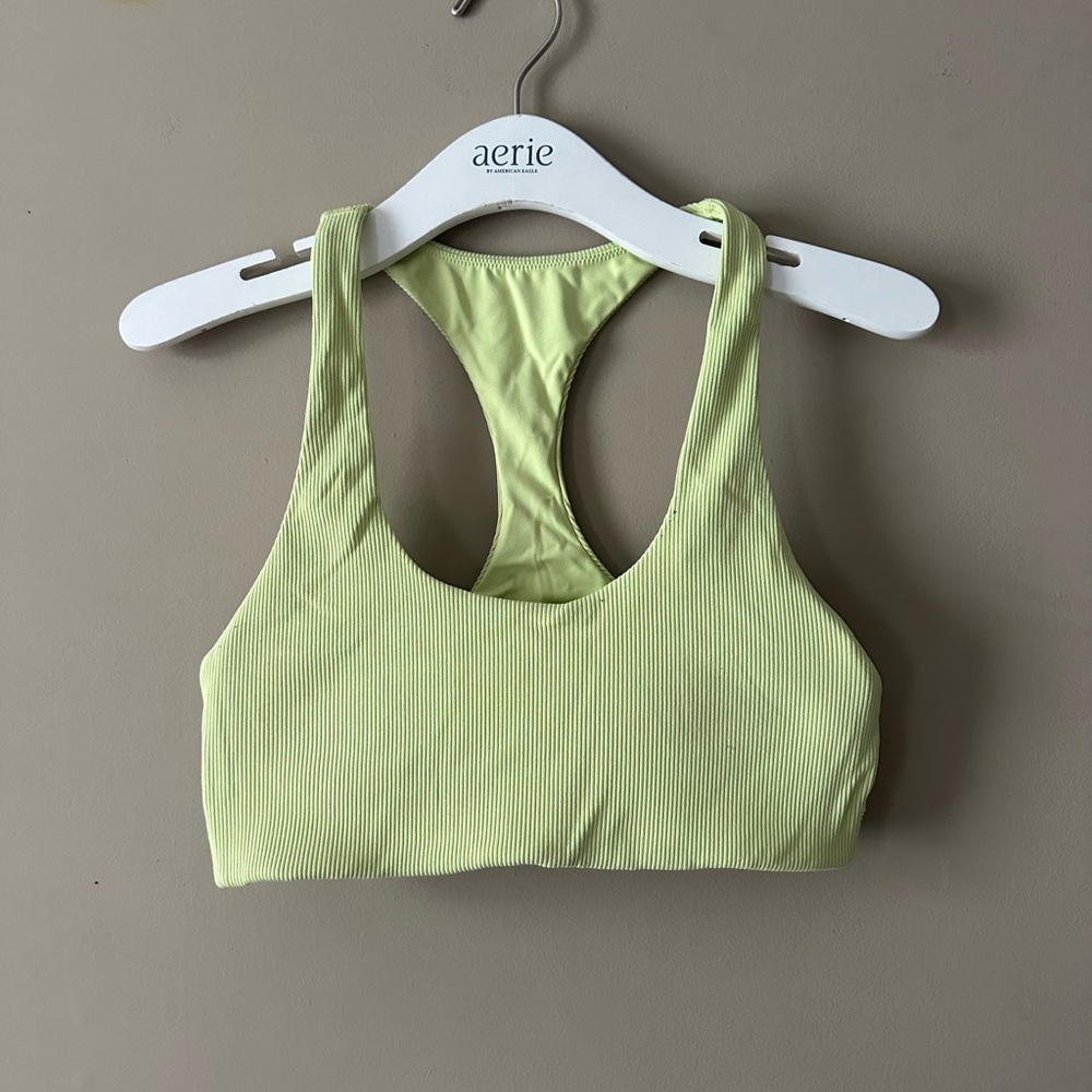 Aerie Green Ribbed Sports Bra & Bike Shorts